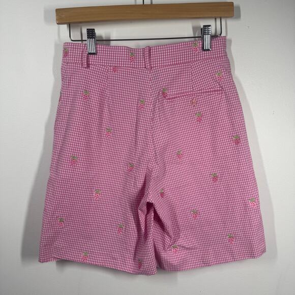 Vintage Lilly Pulitzer Short Women 2 Pink White Gingham Embroidered Strawberry - Picture 2 of 7
